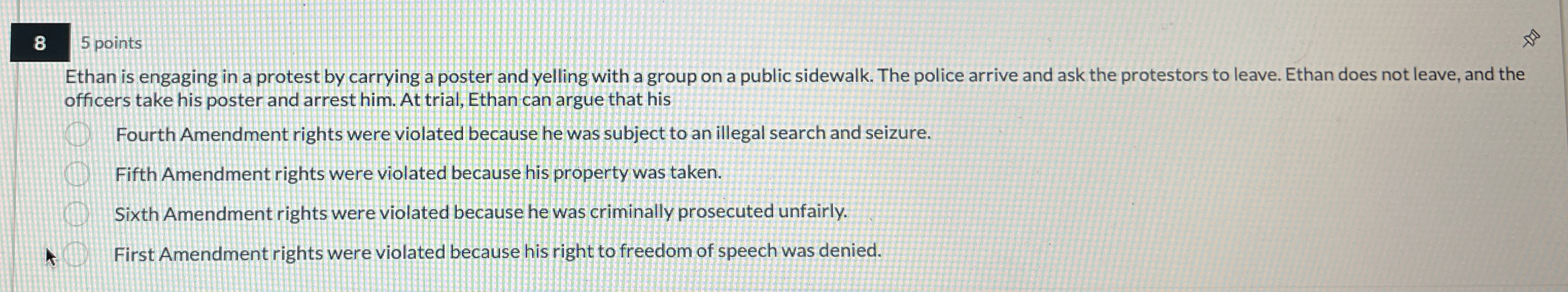  85 points Ethan is engaging in a protest by carrying a