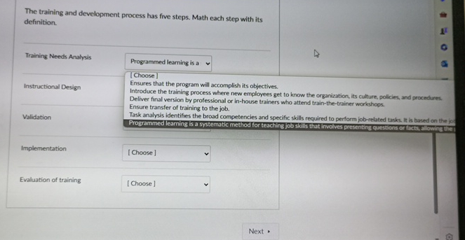  The training and development process has five steps. Math each step