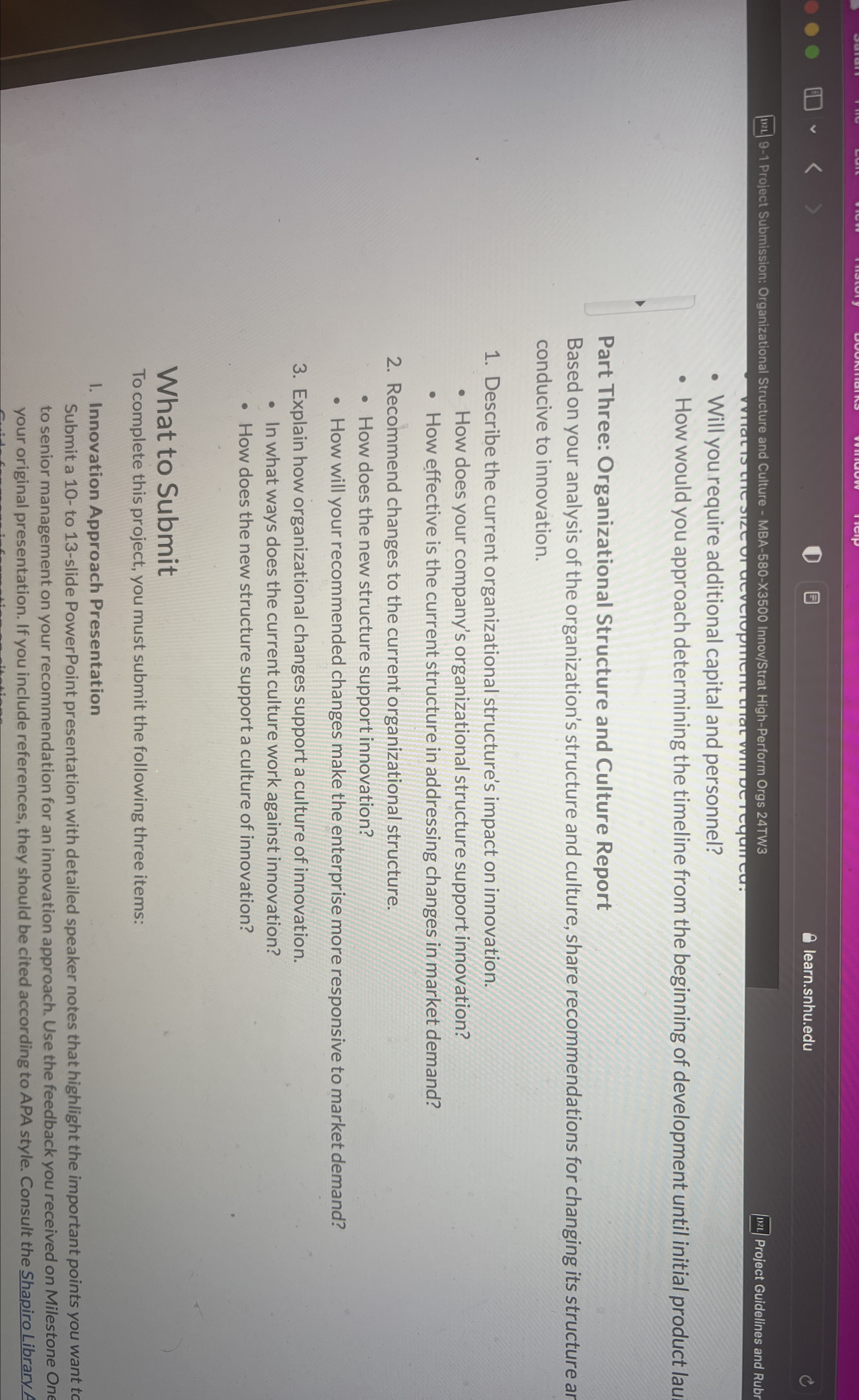  [121]9-1 Project Submission: Organizational Structure and Culture - MBA-580-X3500 Innov/Strat High-Perform
