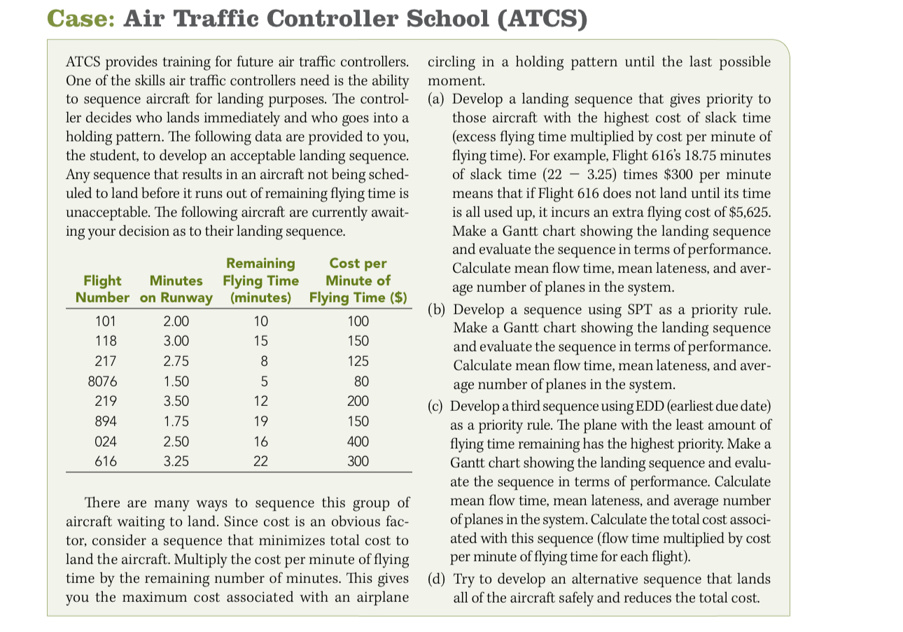  Case: Air Traffic Controller School (ATCS) ATCS provides training for future