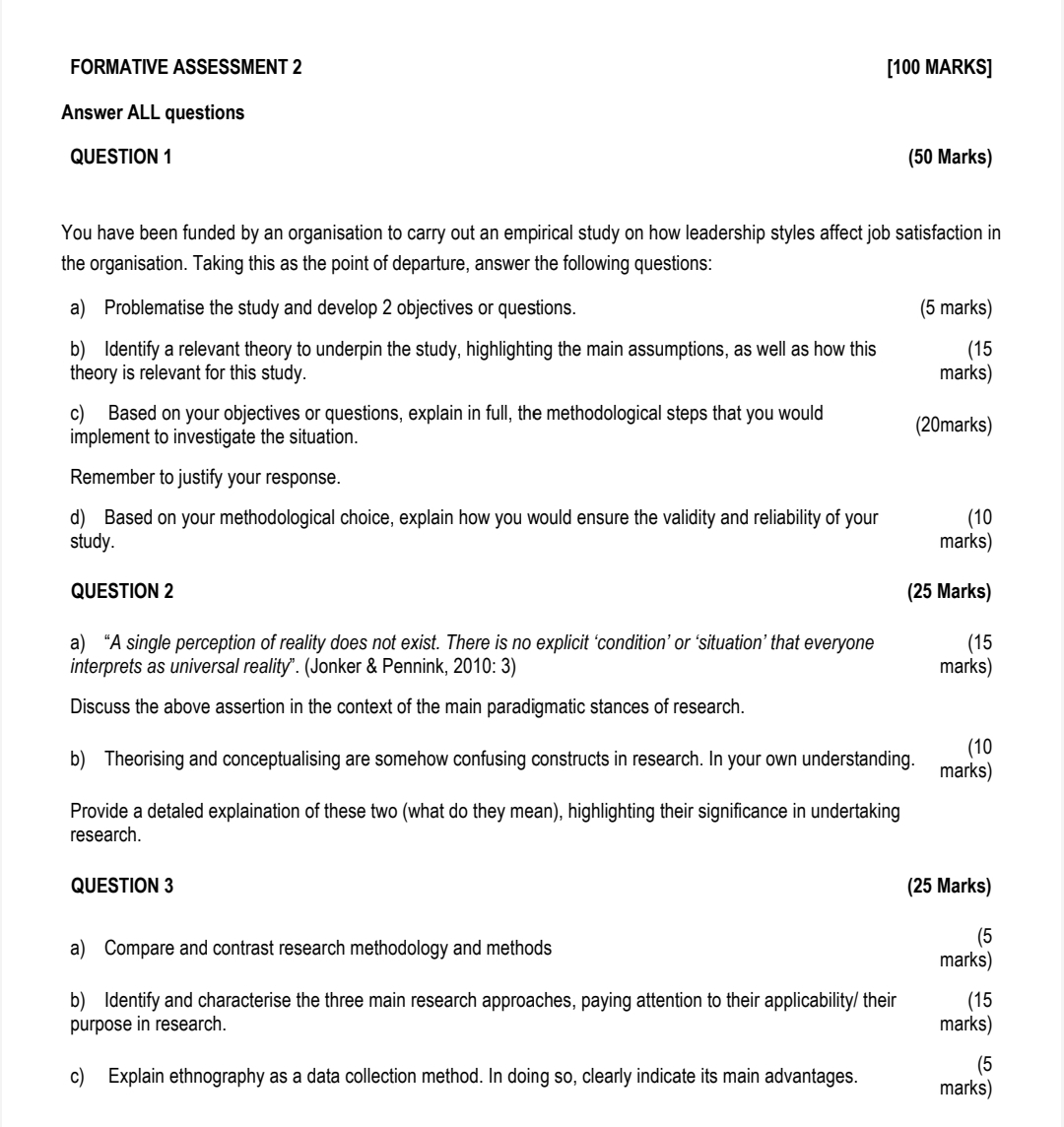  FORMATIVE ASSESSMENT 2 MARKS] Answer ALL questions QUESTION 1 (50 Marks)