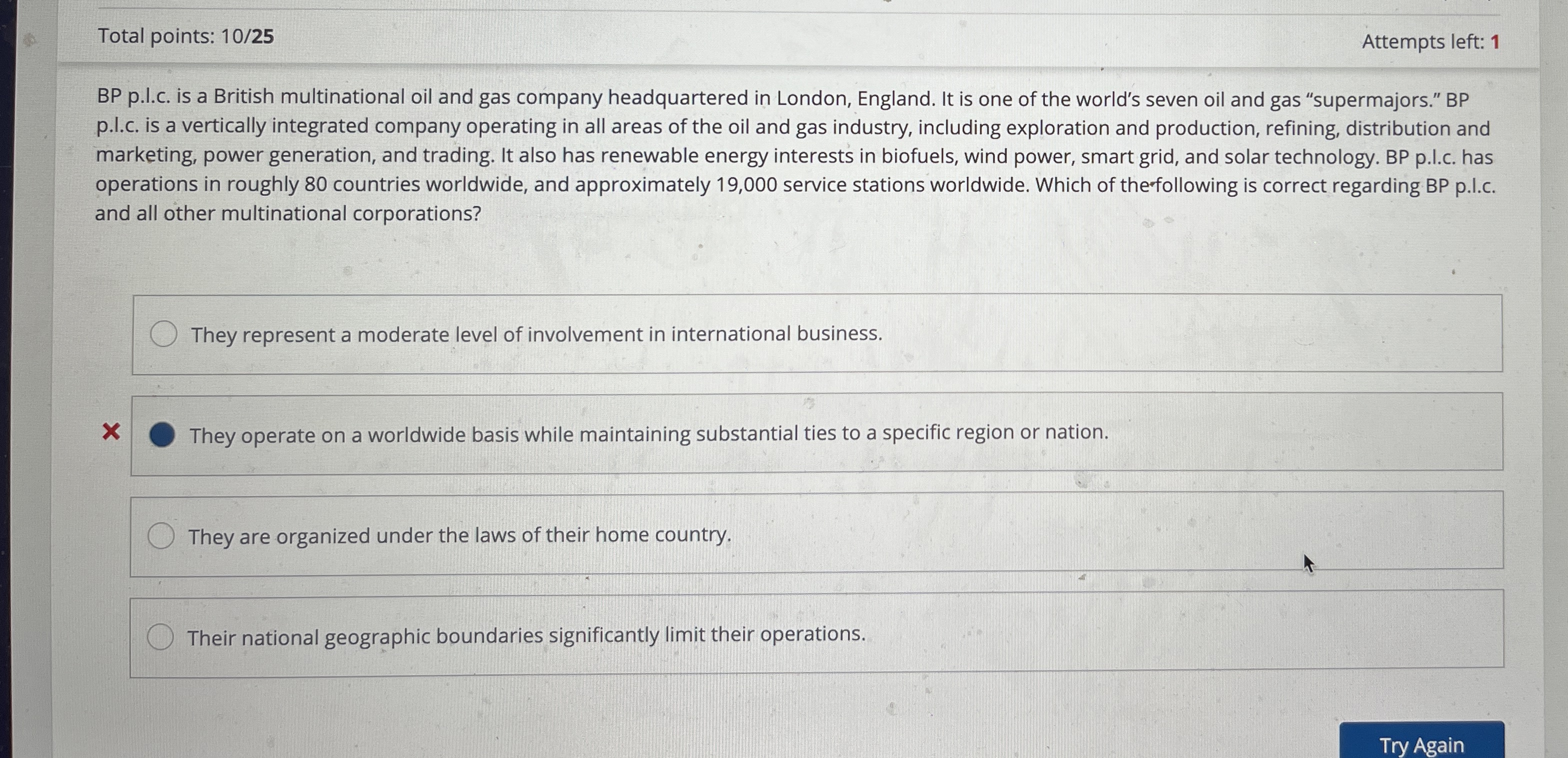 Total points: 10/25 Attempts left: 1 BP p.I.c. is a British