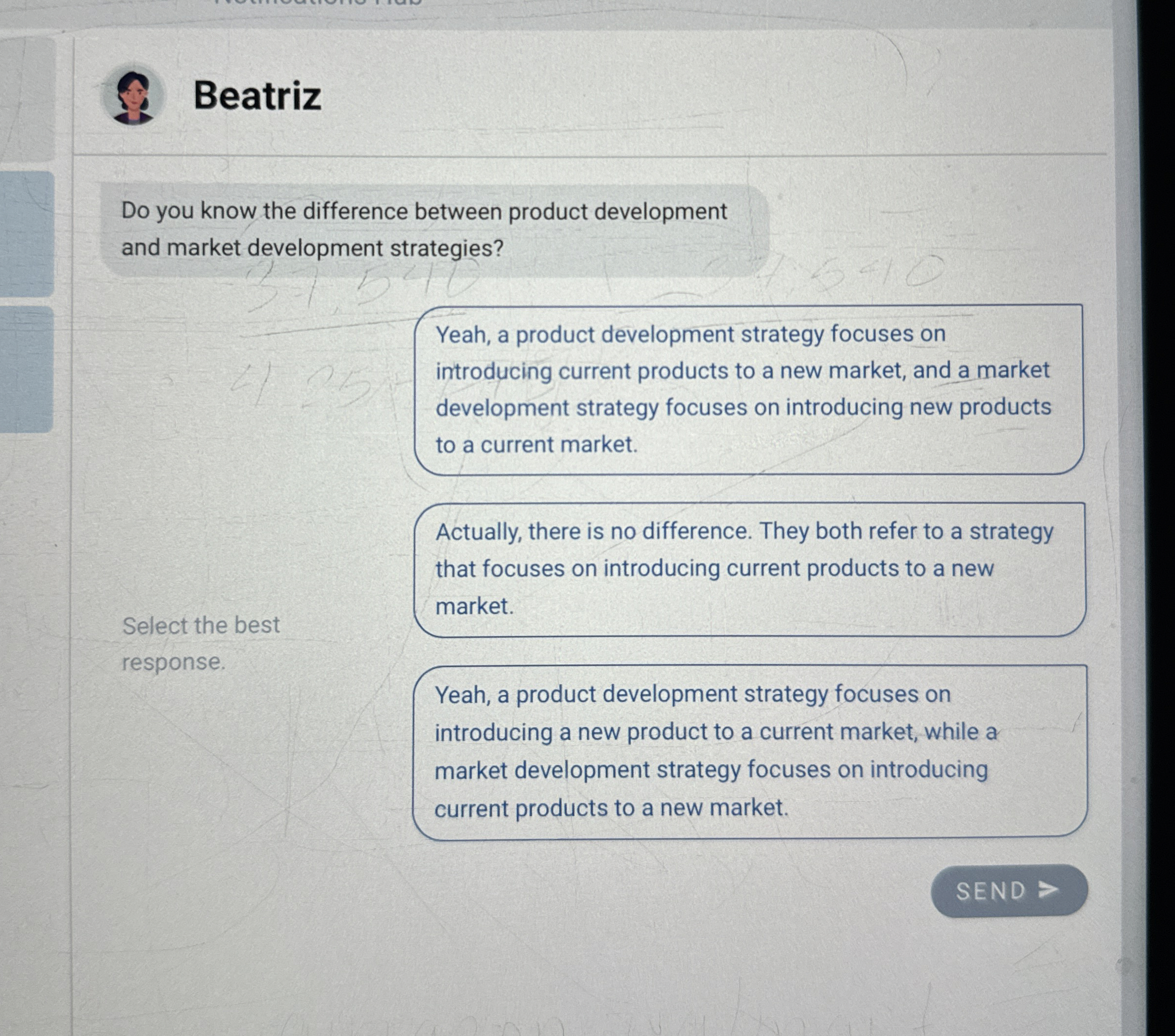  Beatriz Do you know the difference between product development and market