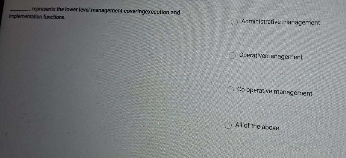  represents the lower level management coveringexecution and implementation functions. Administrative management