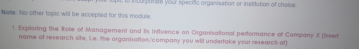  Note: No other topic will be accepted for this module. Exploring