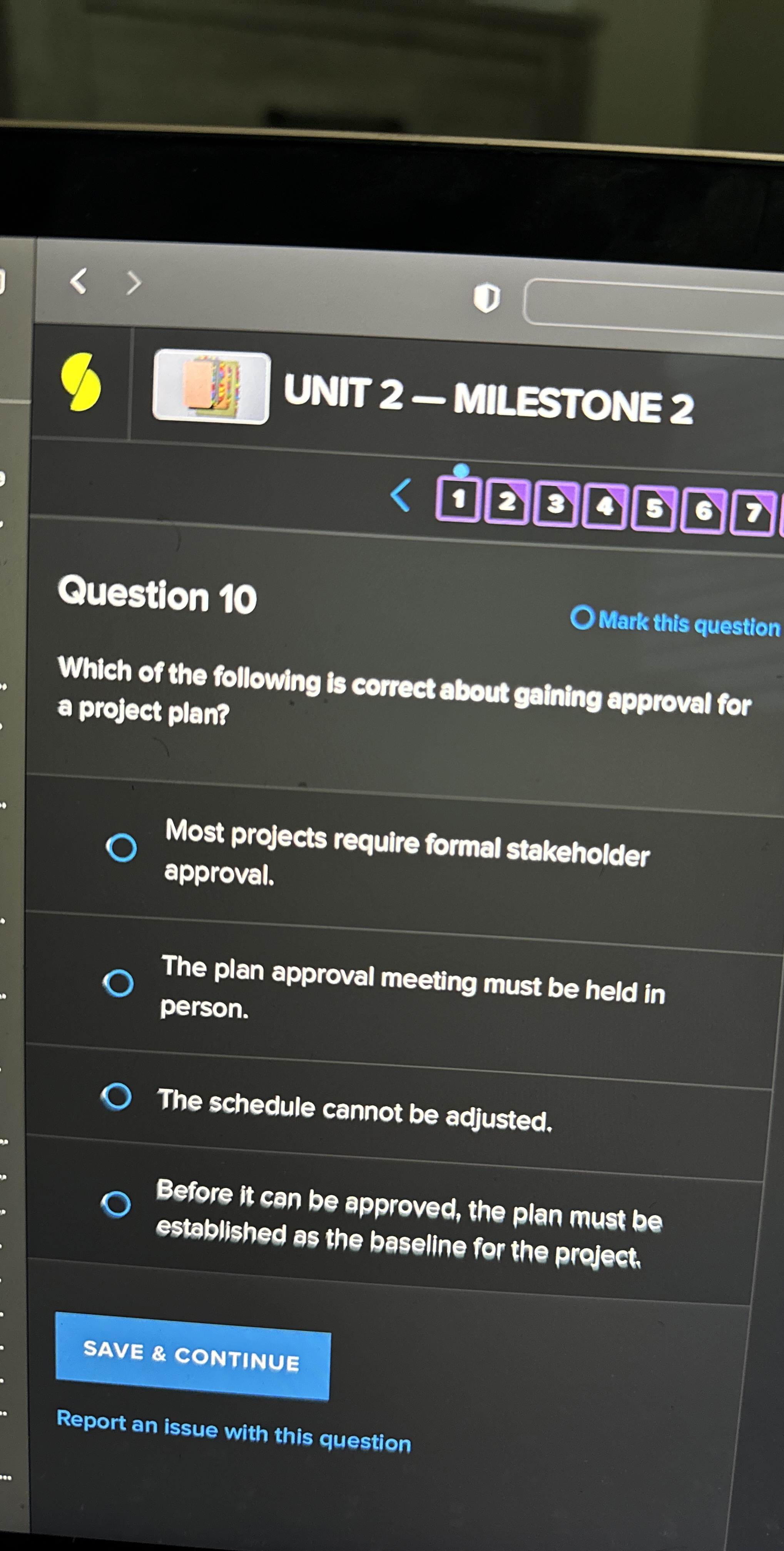  8 (I) UNIT 2-MILESTONE 2 Question 10 Mark this question Which