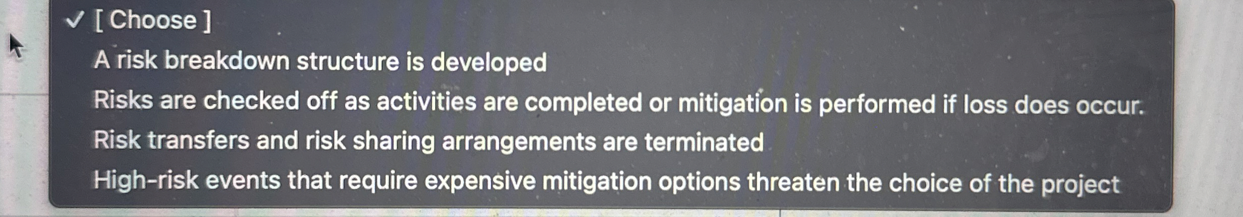  Match the risk activity or description with the appropriate phase of