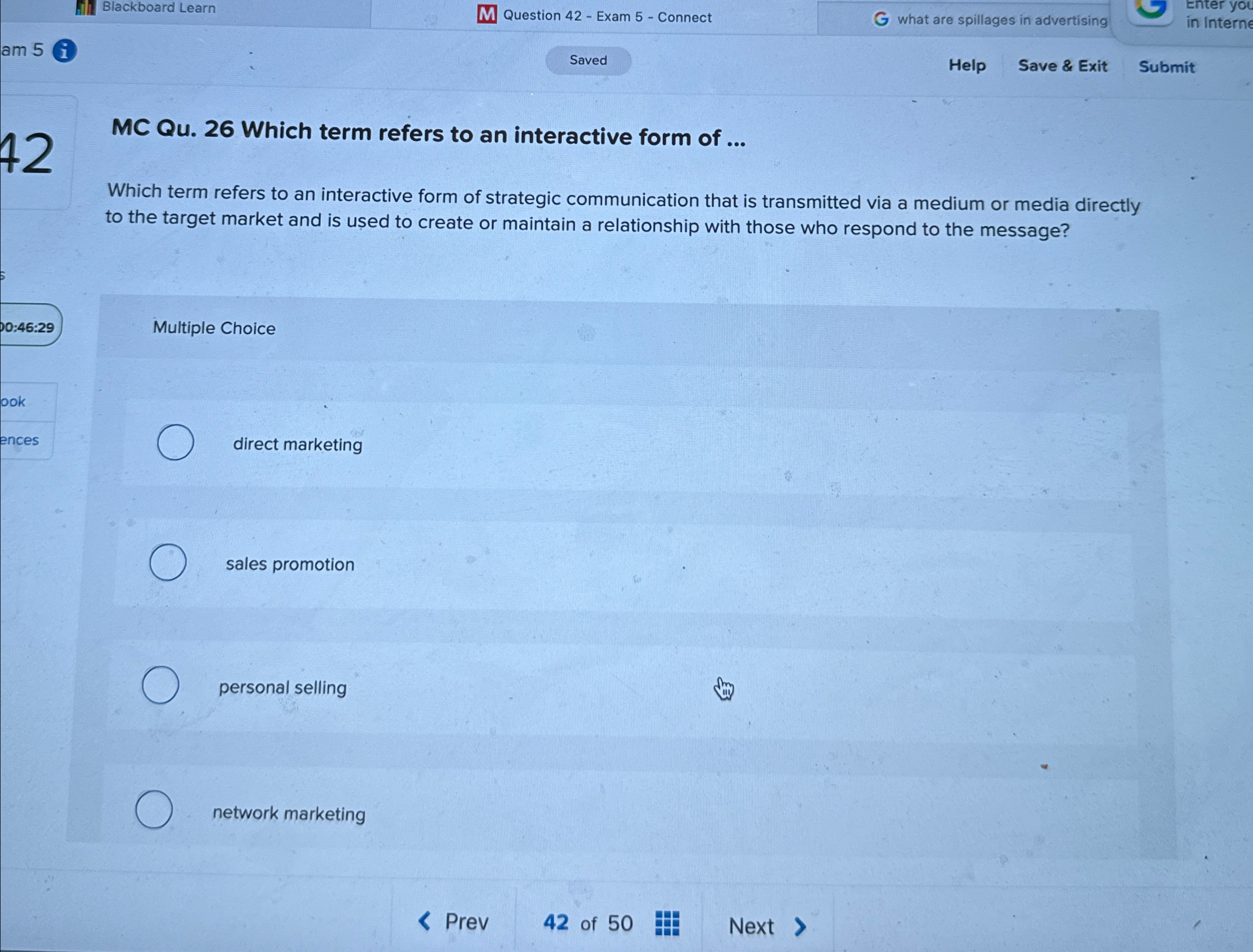  Blackboard Learn Question 42- Exam 5- Connect what are spillages in