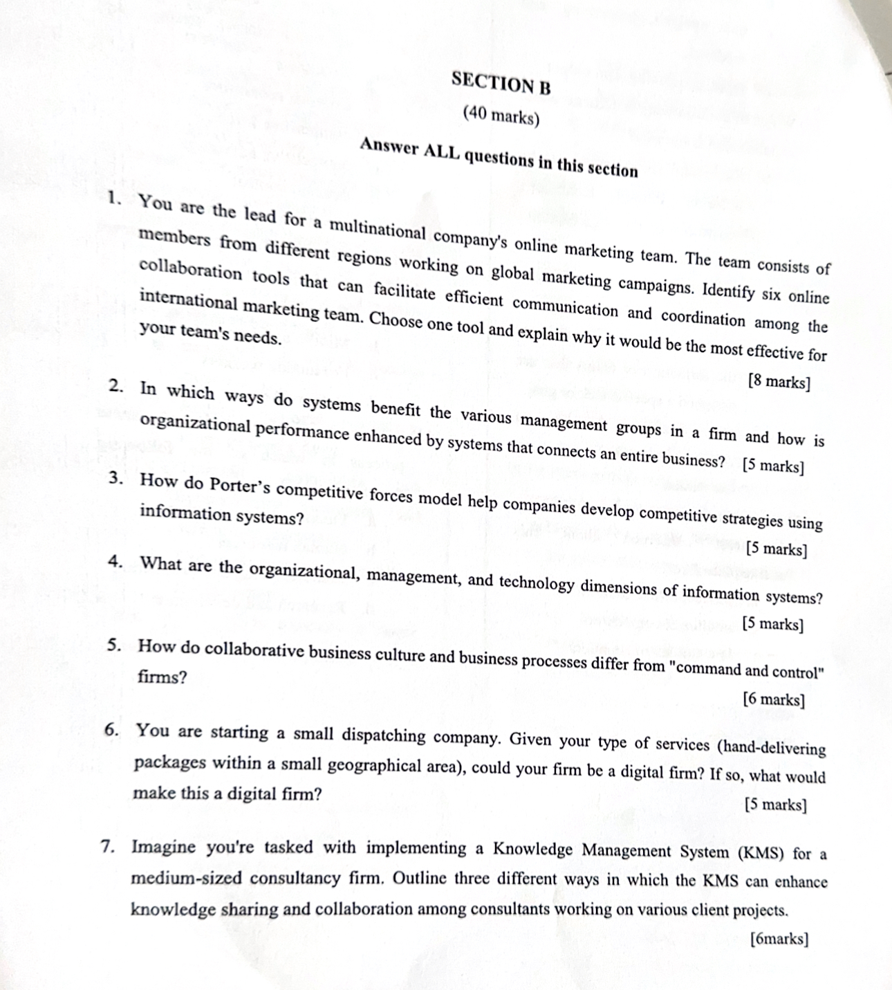  SECTION B (40 marks) Answer ALL questions in this section You