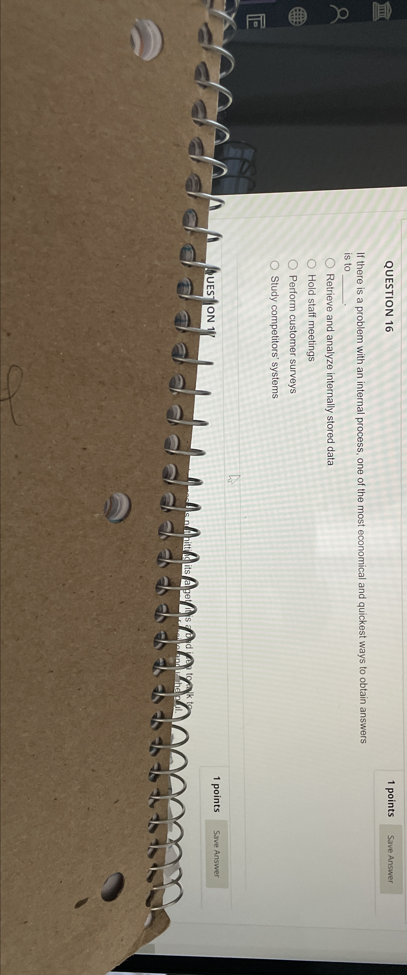  QUESTION 16 1 points If there is a problem with an