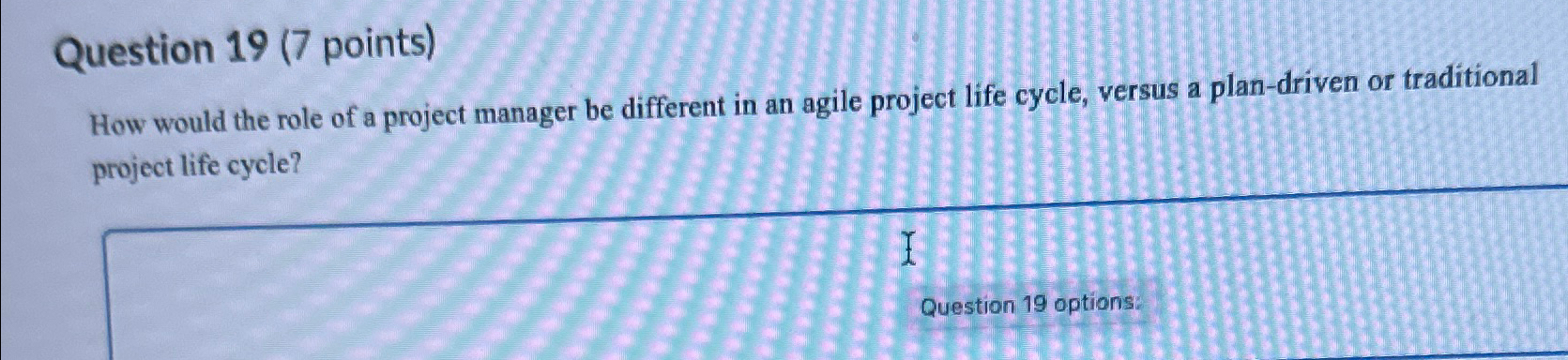  Question 19(7 points) How would the role of a project manager