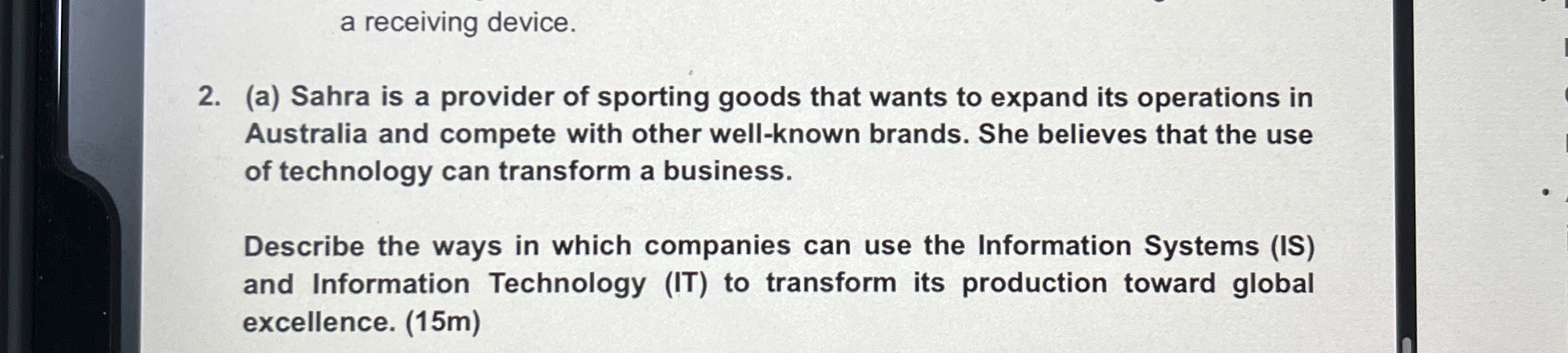  a receiving device. 2.(a) Sahra is a provider of sporting goods