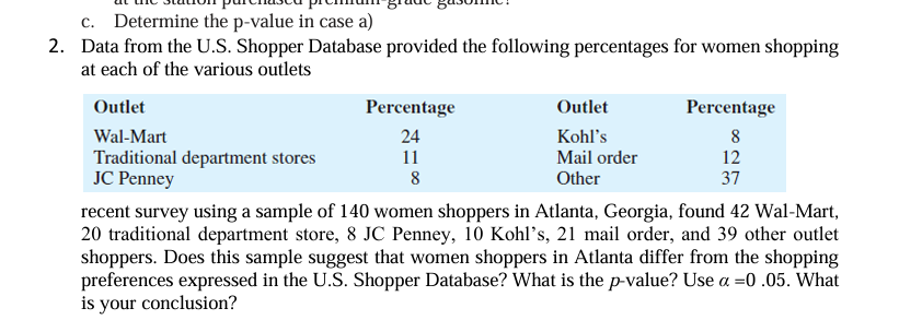  c. Determine the p-value in case a) Data from the U.S.