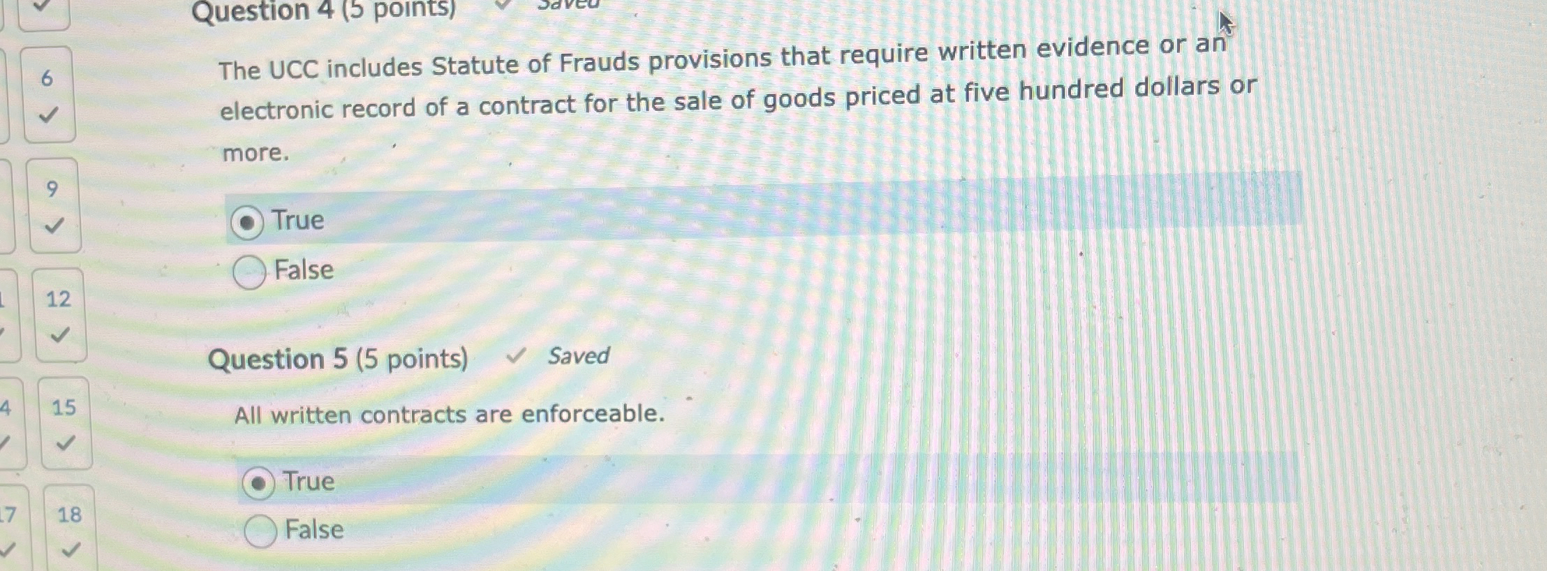  Question 4(5 points) 6 The UCC includes Statute of Frauds provisions