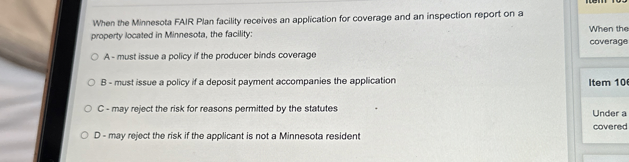  When the Minnesota FAIR Plan facility receives an application for coverage