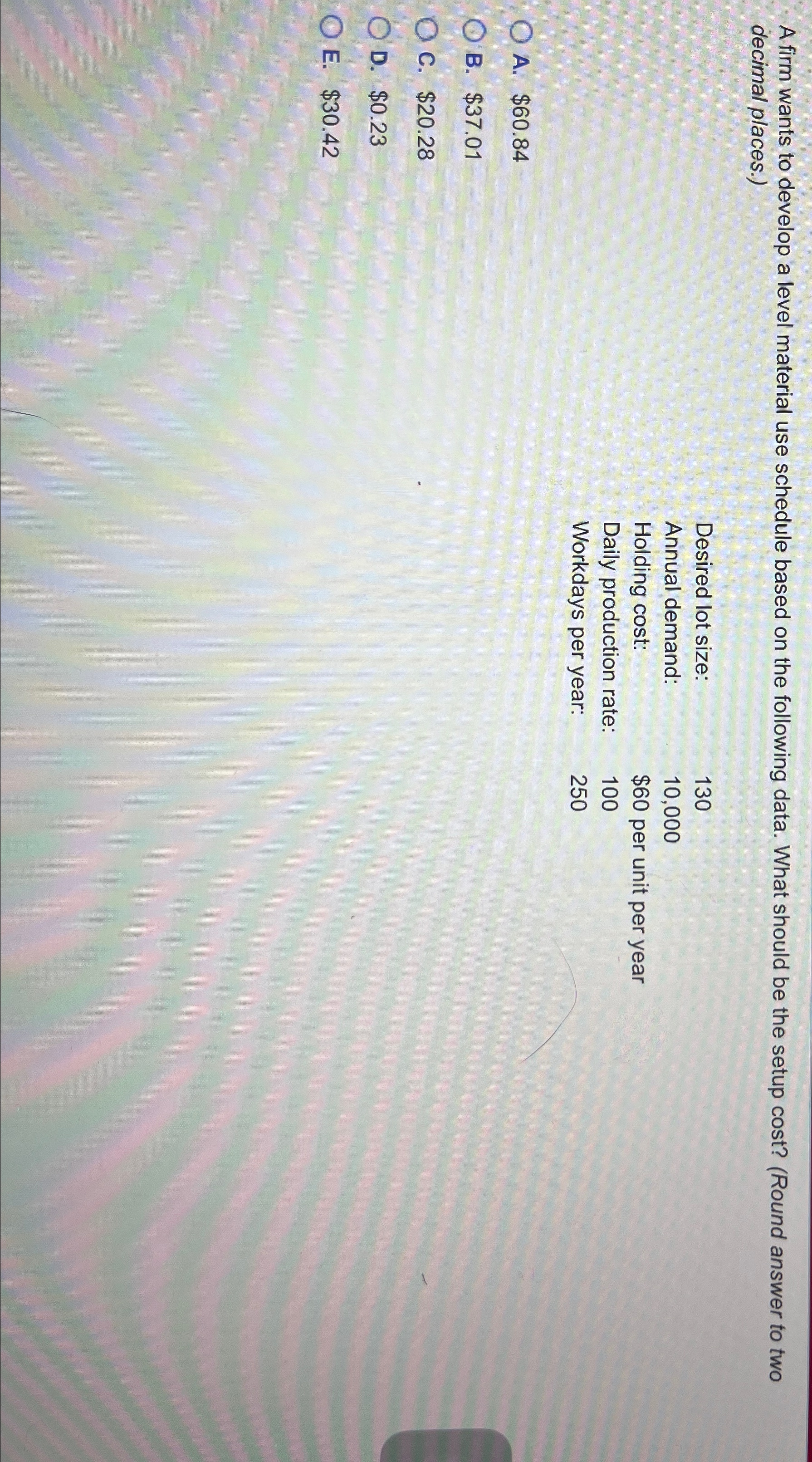  A firm wants to develop a level material use schedule based