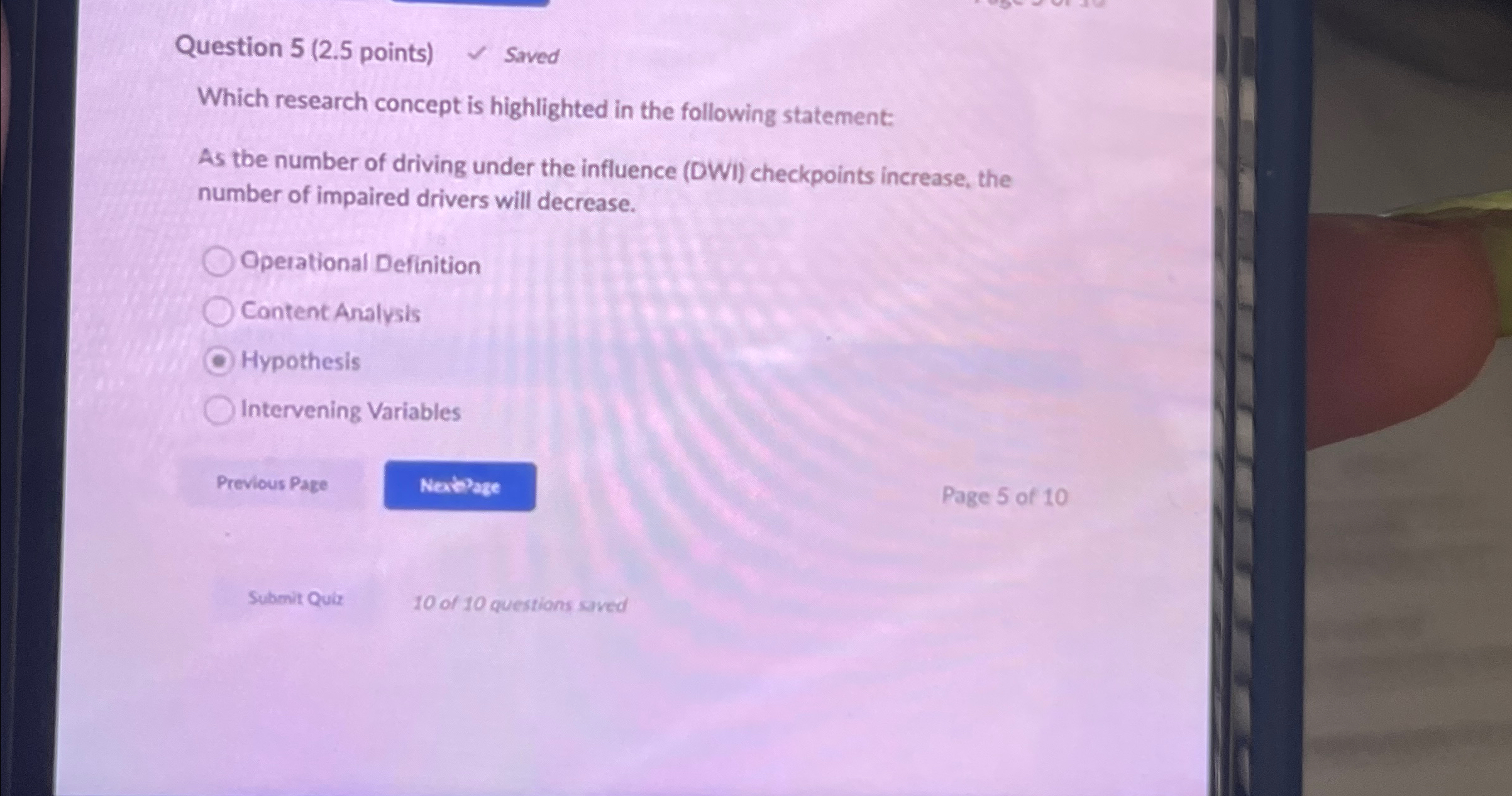  Question 5(2.5 points) Saved Which research concept is highlighted in the