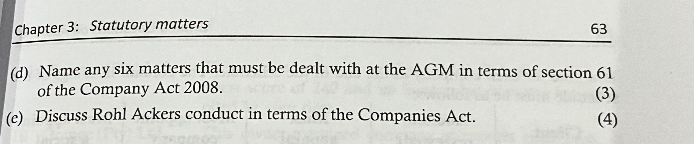  Chapter 3: Statutory matters (d) Name any six matters that must