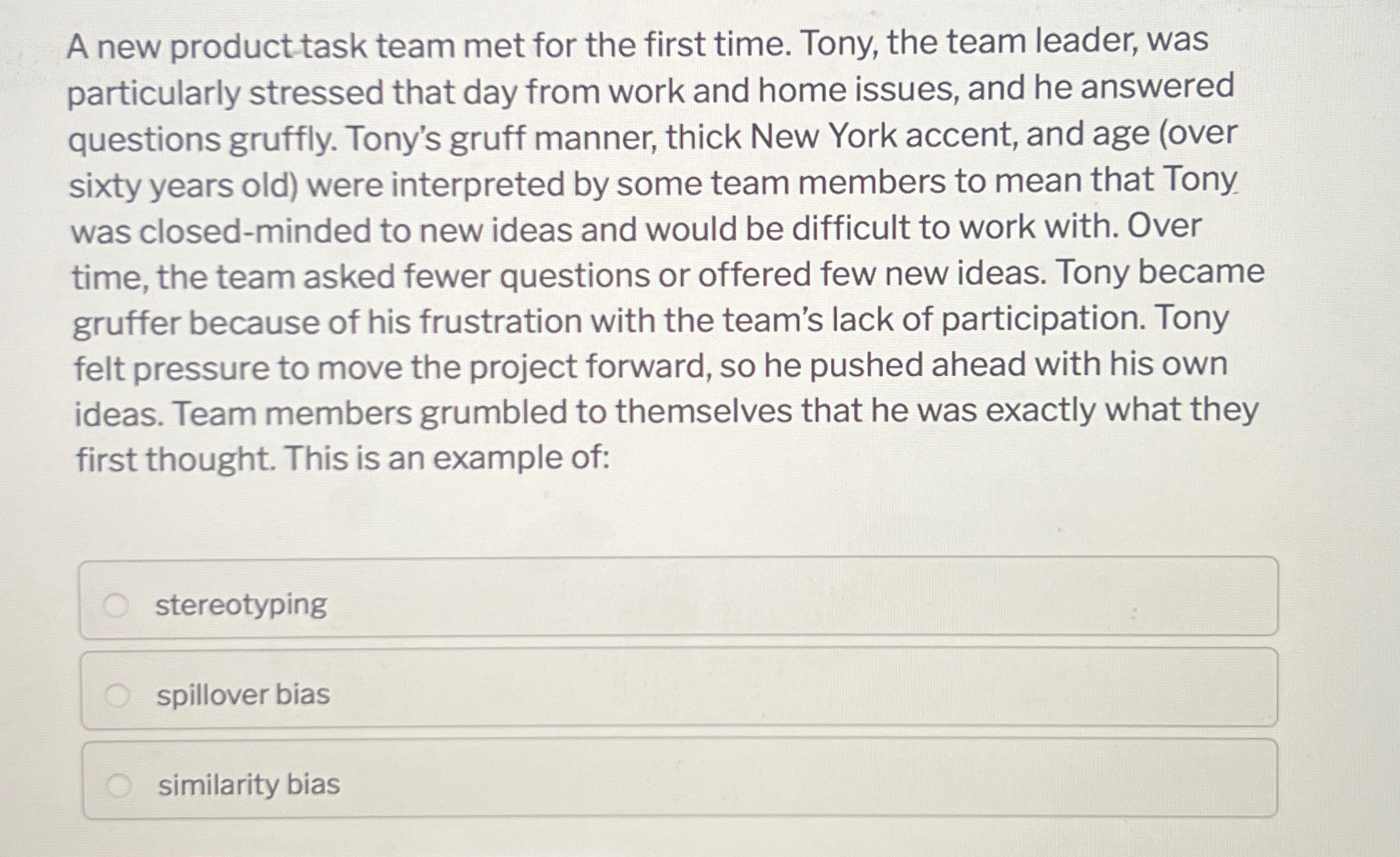  A new product task team met for the first time. Tony,