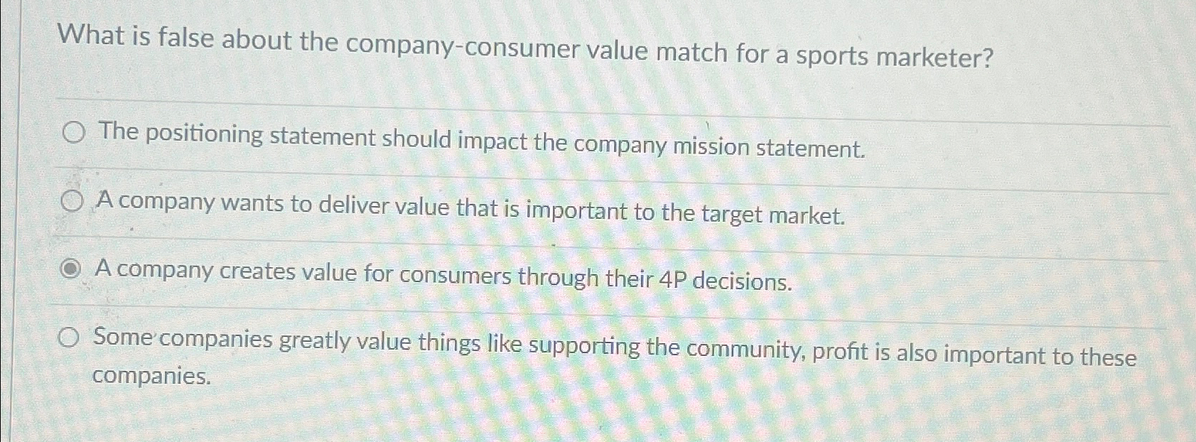  What is false about the company-consumer value match for a sports