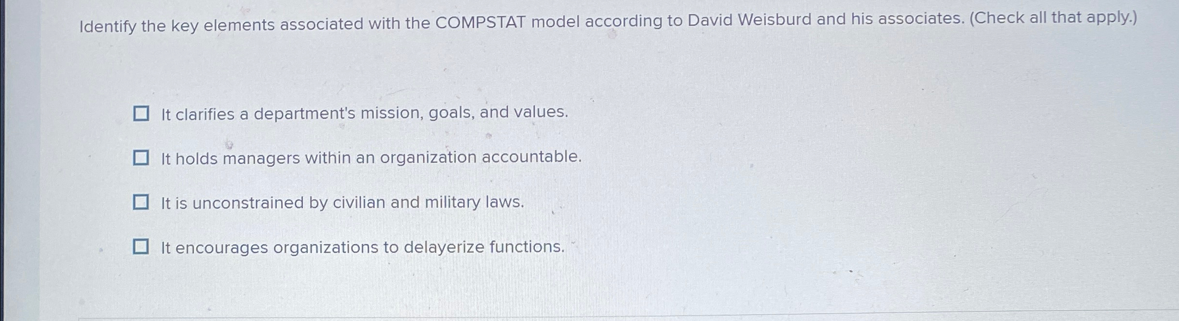  Identify the key elements associated with the COMPSTAT model according to