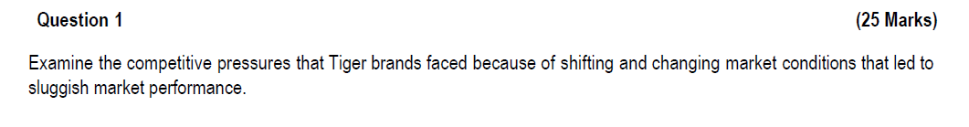  Question 1 (25 Marks) Examine the competitive pressures that Tiger brands