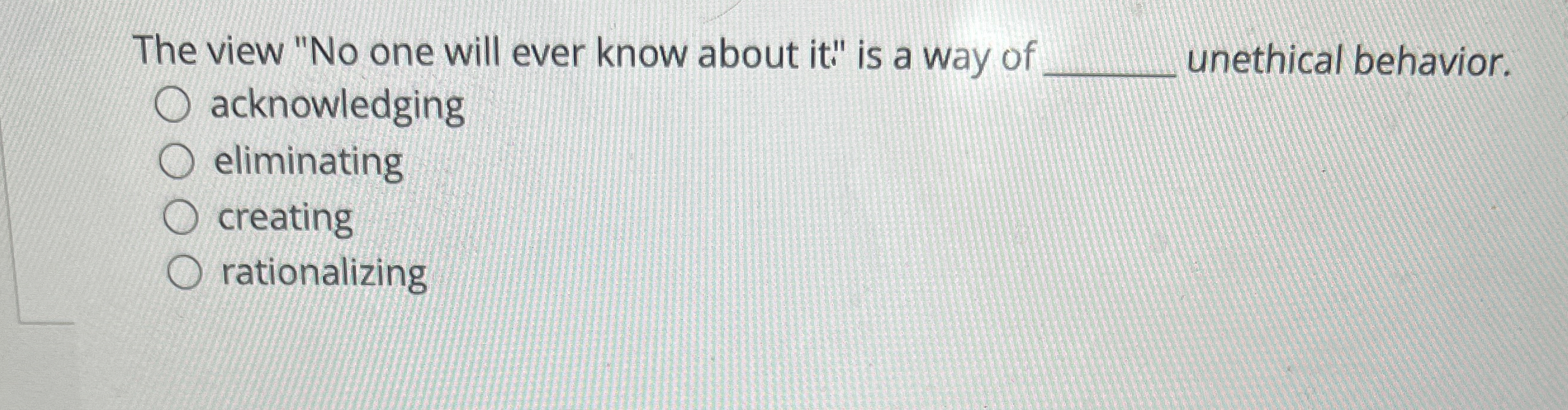  The view "No one will ever know about it" is a