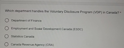  Which department handles the Voluntary Disclosure Program (VDP) in Canada? *