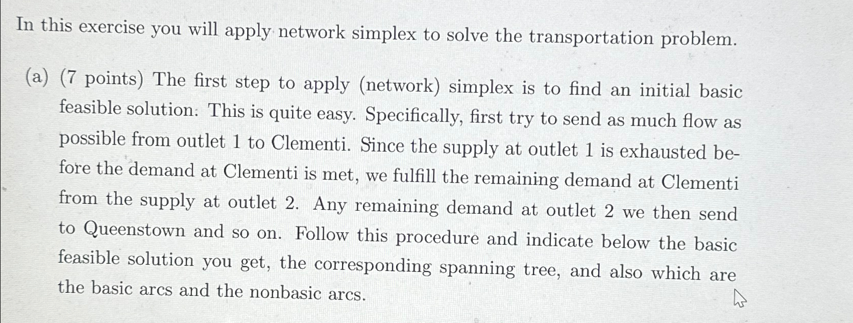  In this exercise you will apply network simplex to solve the