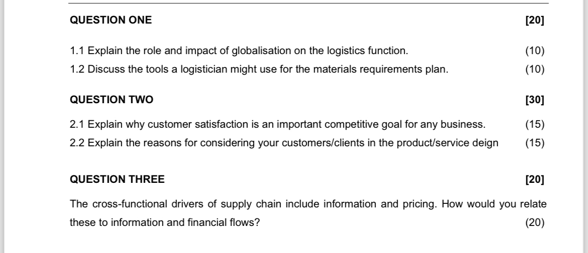  QUESTION ONE [20] 1.1 Explain the role and impact of globalisation