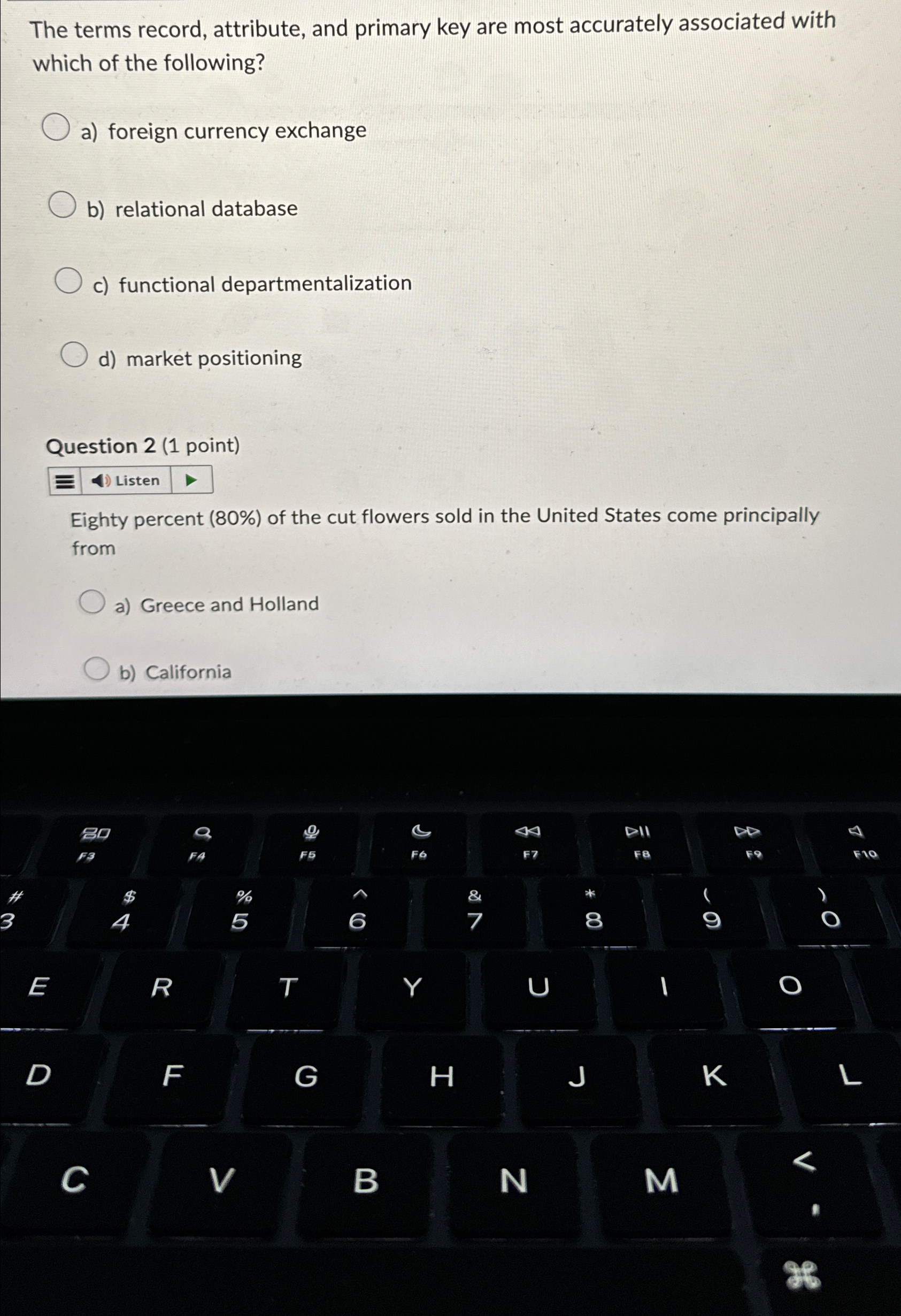  The terms record, attribute, and primary key are most accurately associated