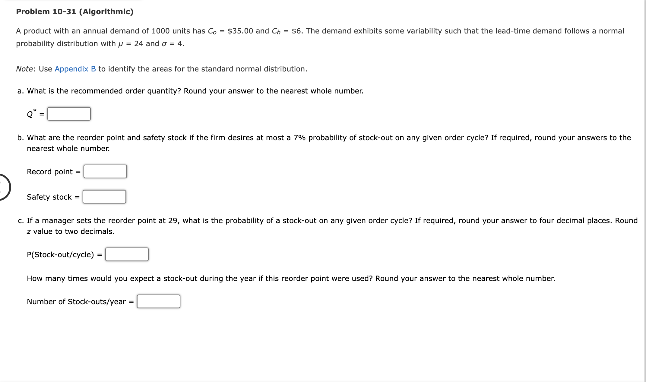  Problem 10-31(Algorithmic) A product with an annual demand of 1000 units