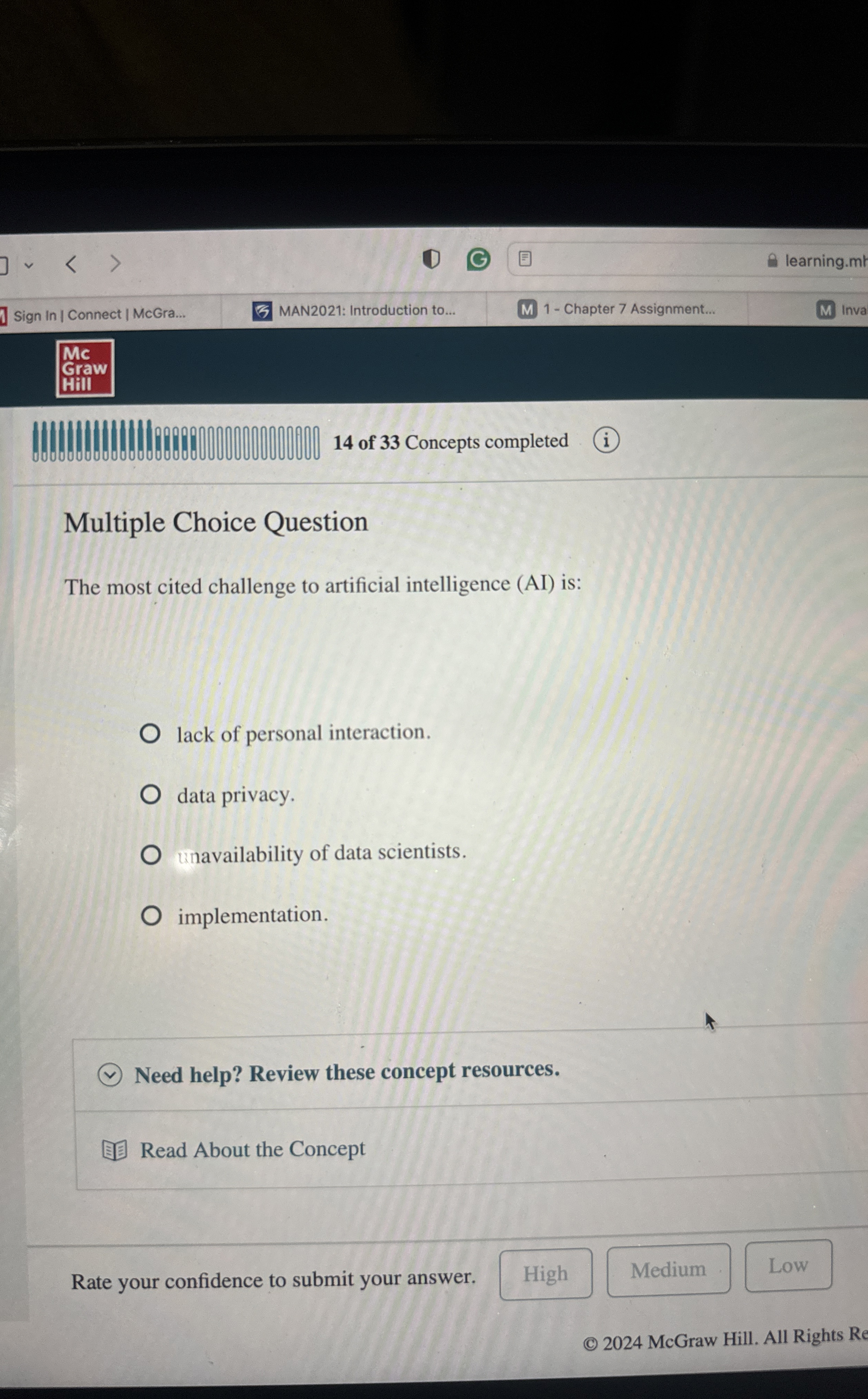  Multiple Choice Question The most cited challenge to artificial intelligence (AI)