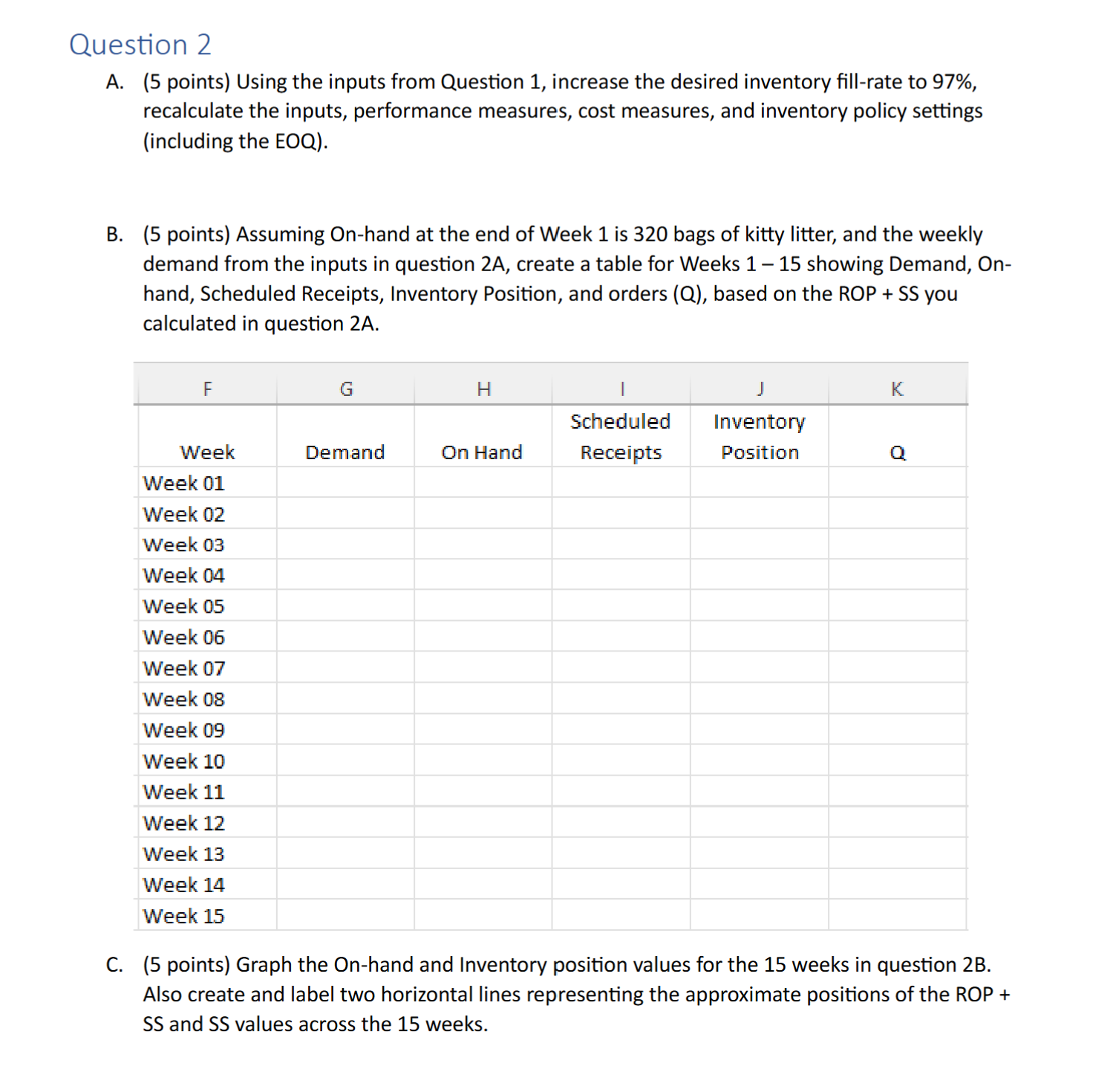  Question 2 A.(5 points) Using the inputs from Question 1, increase