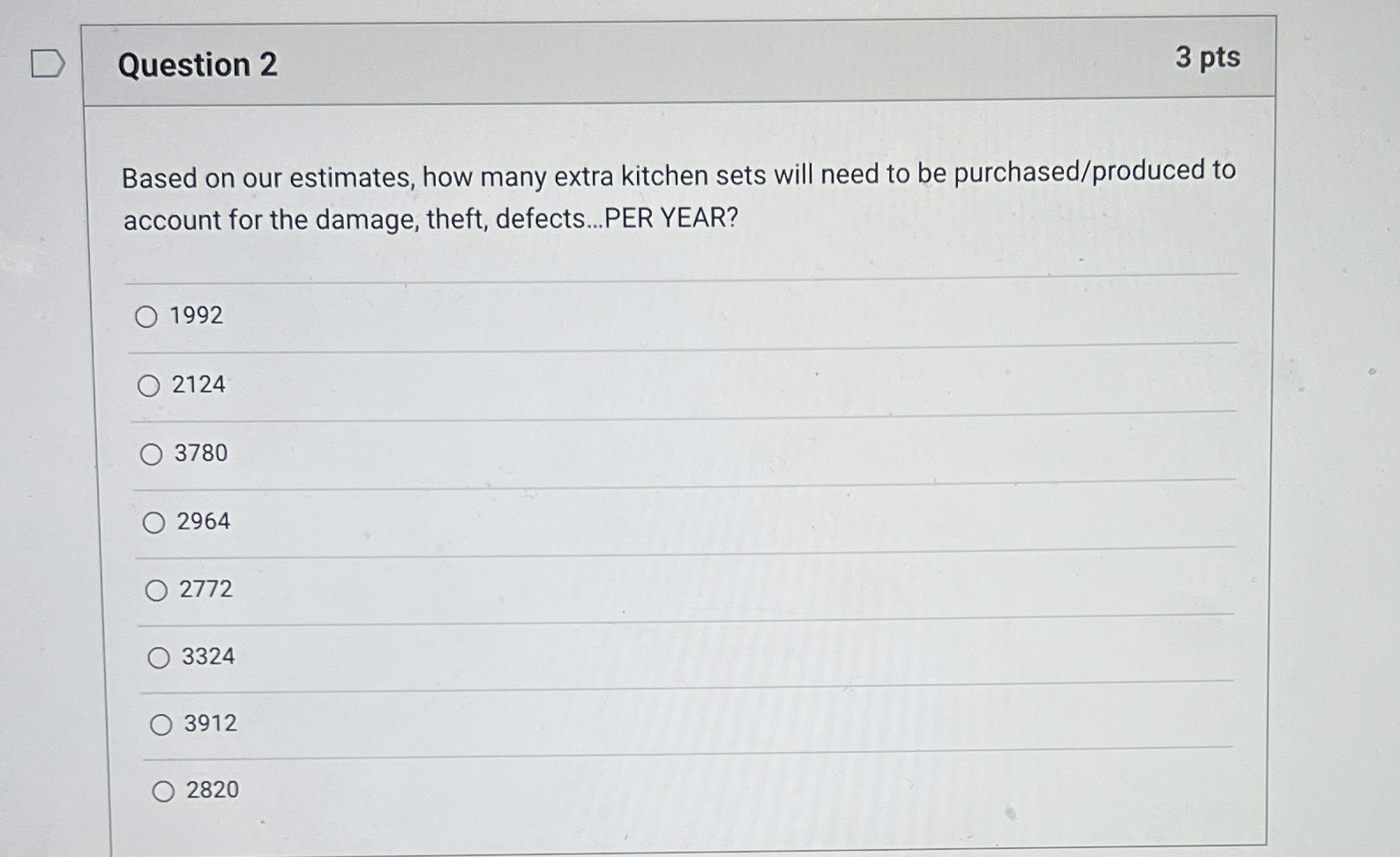  Question 2 3 pts Based on our estimates, how many extra