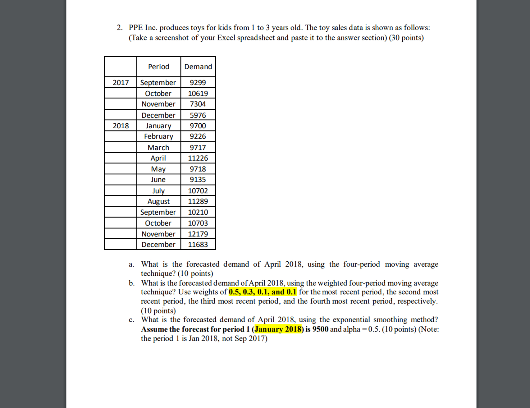  PLEASE show in an EXCEL spreadsheet please 