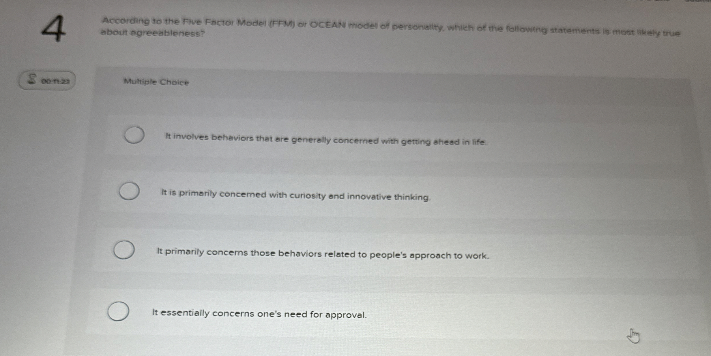  According to the Fwe Factor Model (FFM) or OCEAN modlel of