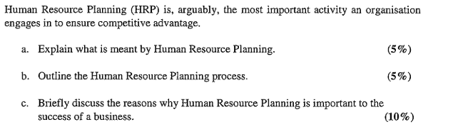  Human Resource Planning (HRP) is, arguably, the most important activity an