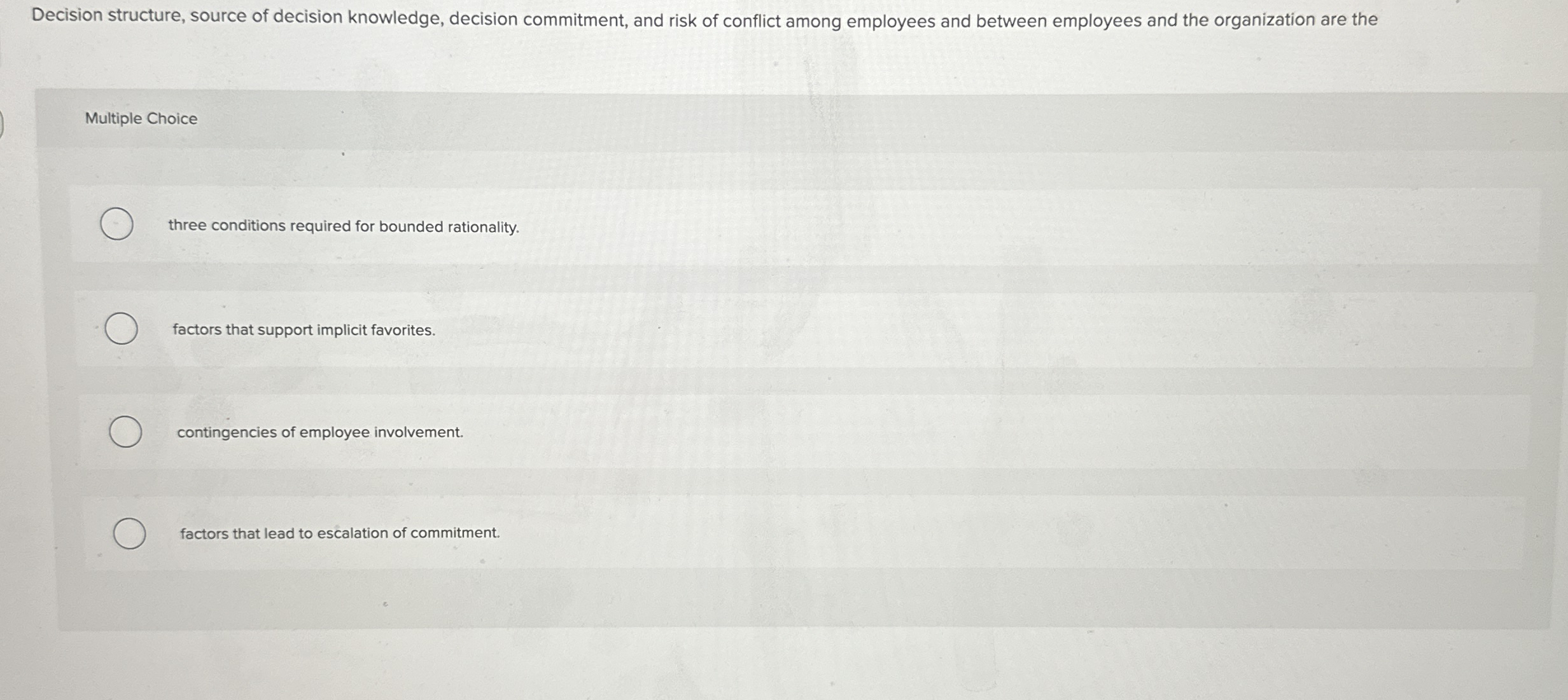  Decision structure, source of decision knowledge, decision commitment, and risk of