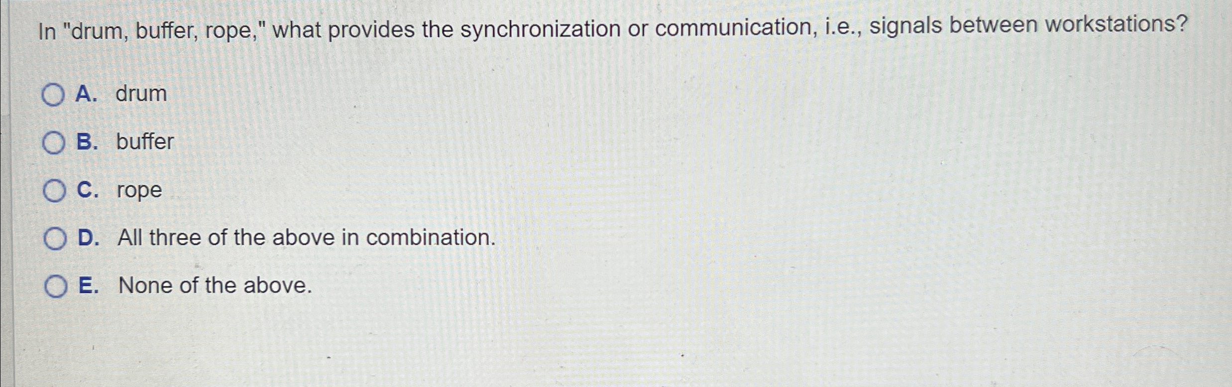  In "drum, buffer, rope," what provides the synchronization or communication, i.e.,