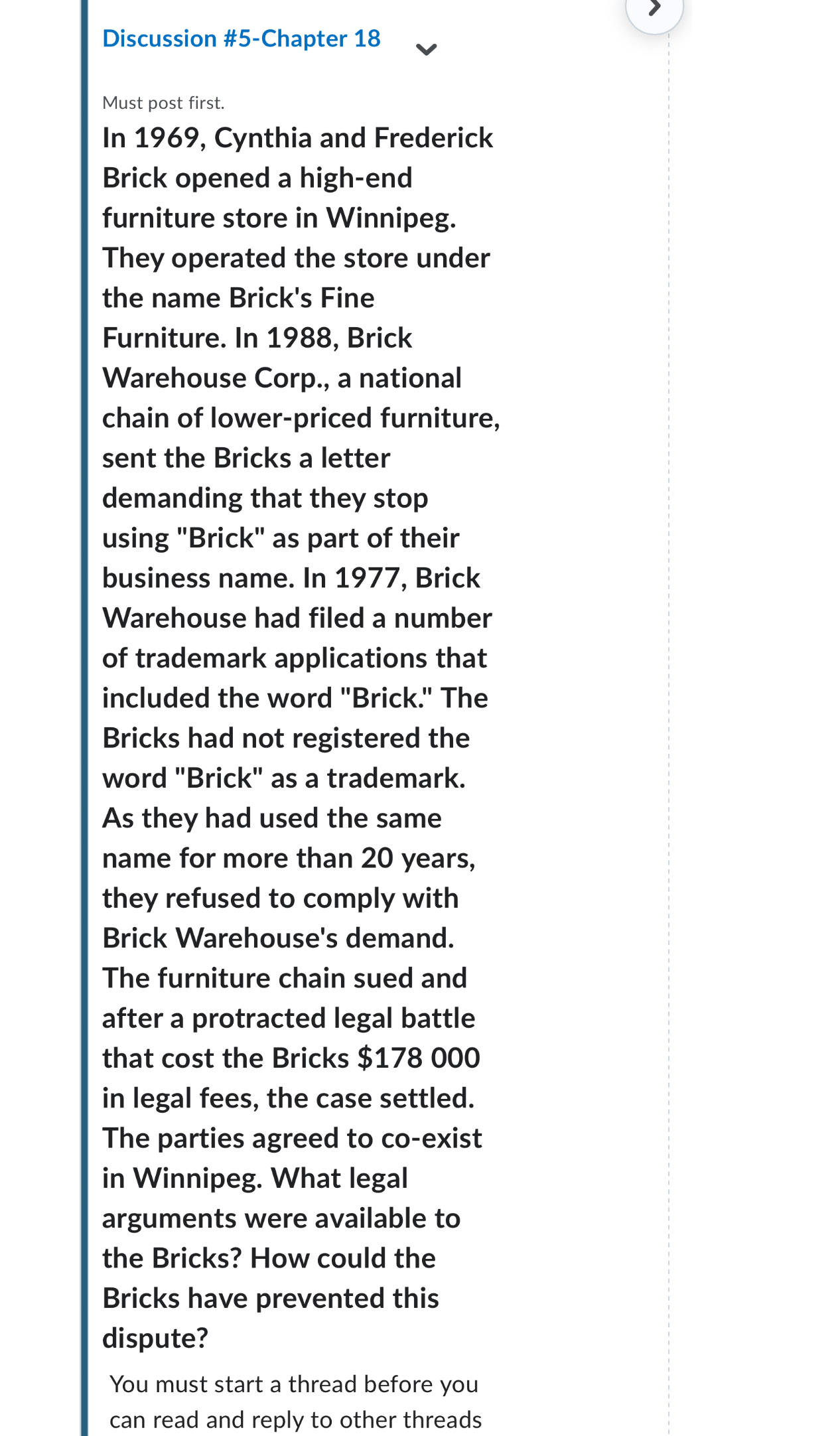  Discussion #5-Chapter 18 Must post first. In 1969, Cynthia and Frederick