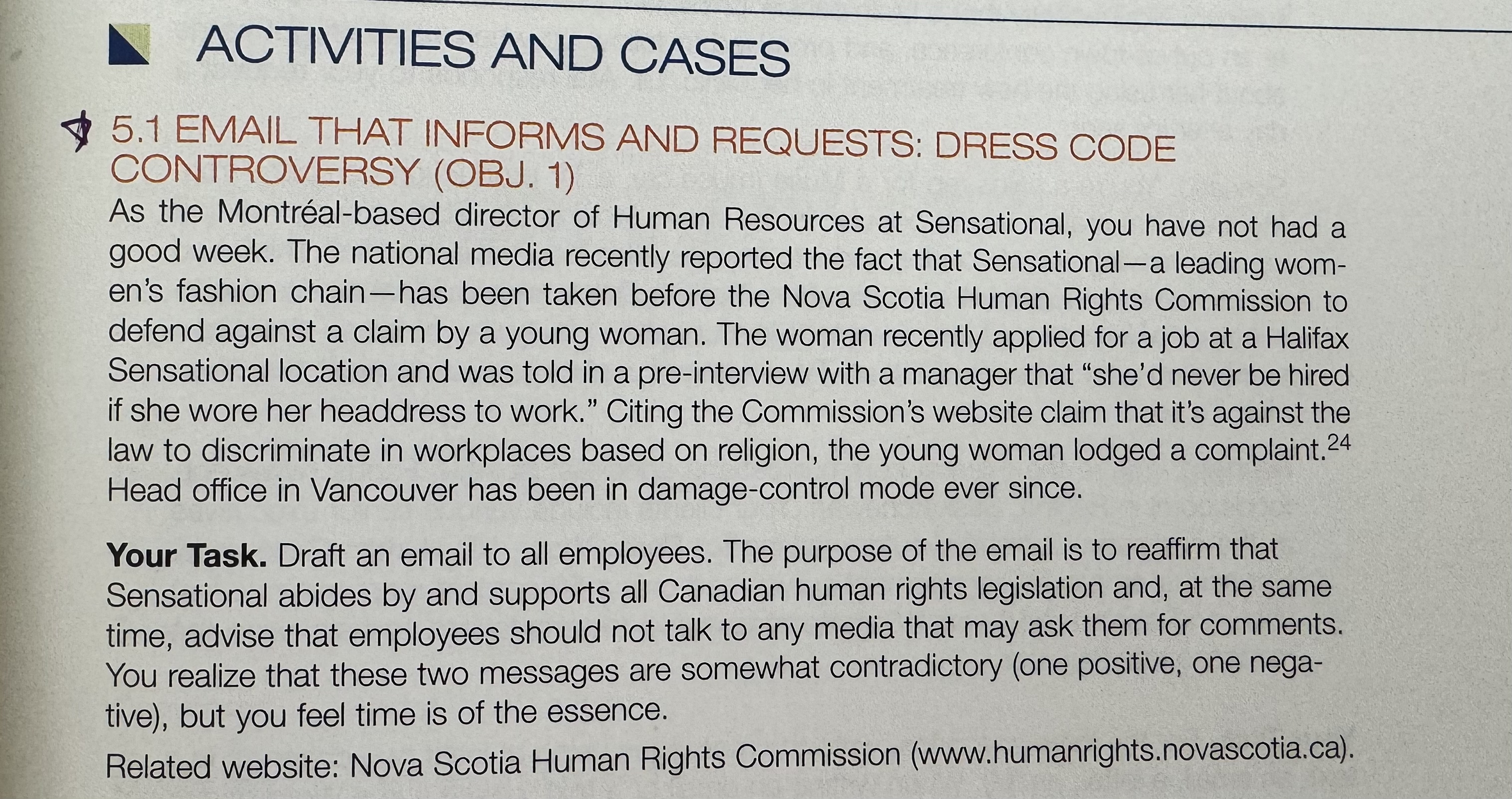  ACTIVITIES AND CASES 5.1 EMAIL THAT INFORMS AND REQUESTS: DRESS CODE