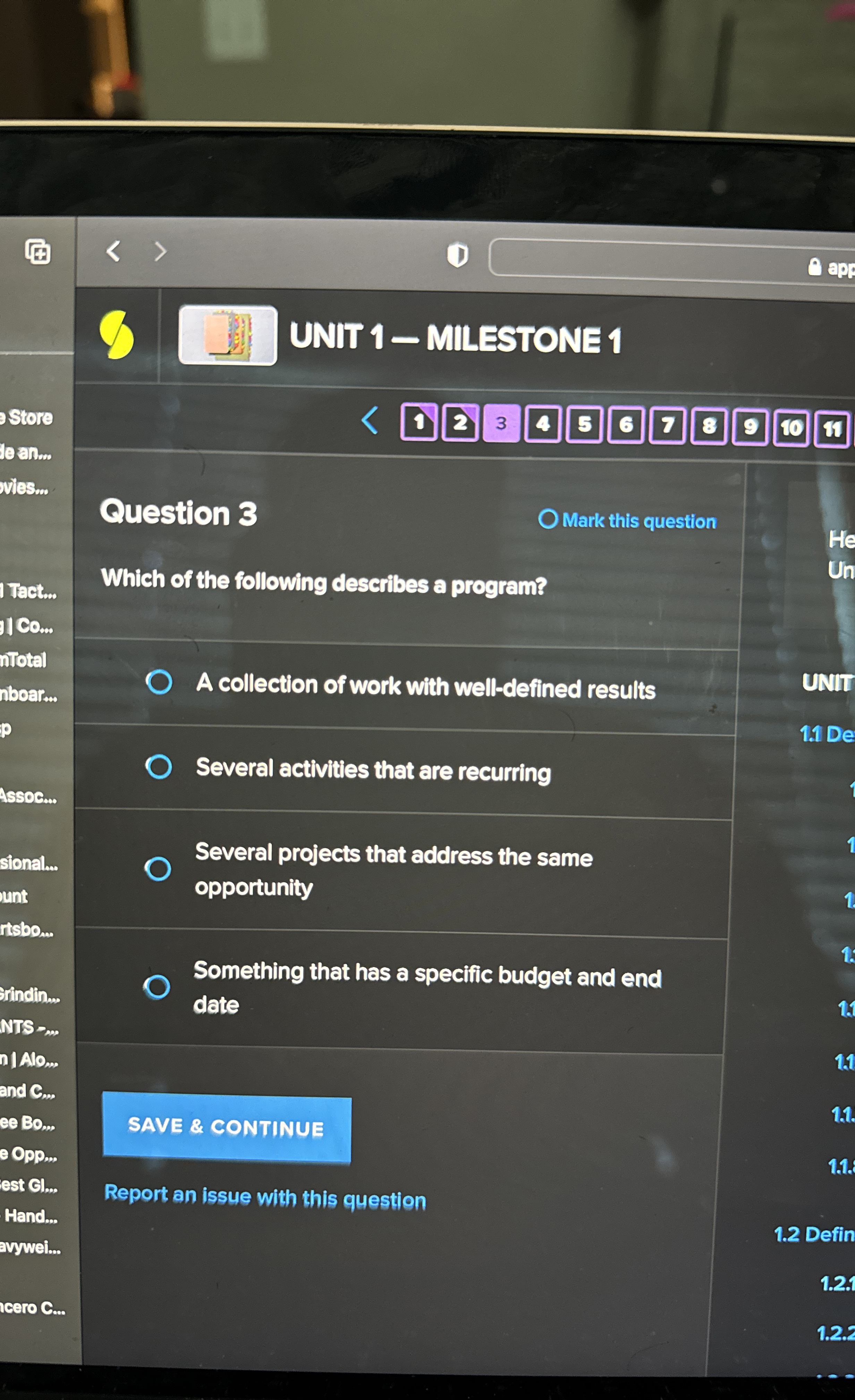  8 H UNIT 1- MILESTONE 1 Question 3 Mark this question