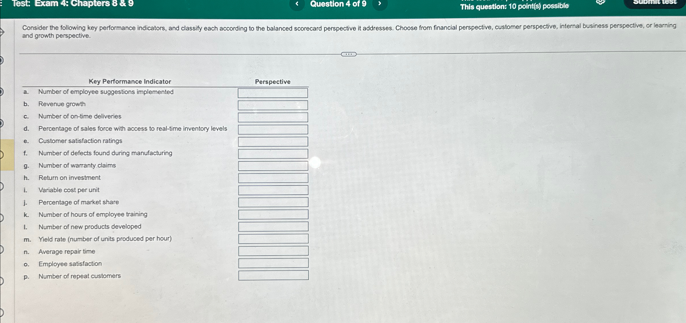  Test: Exam 4: Chapters 8&9 Question 4 of 9 This question: