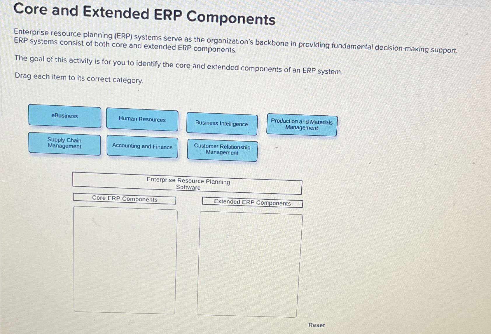  Core and Extended ERP Components Enterprise resource planning (ERP) systems serve