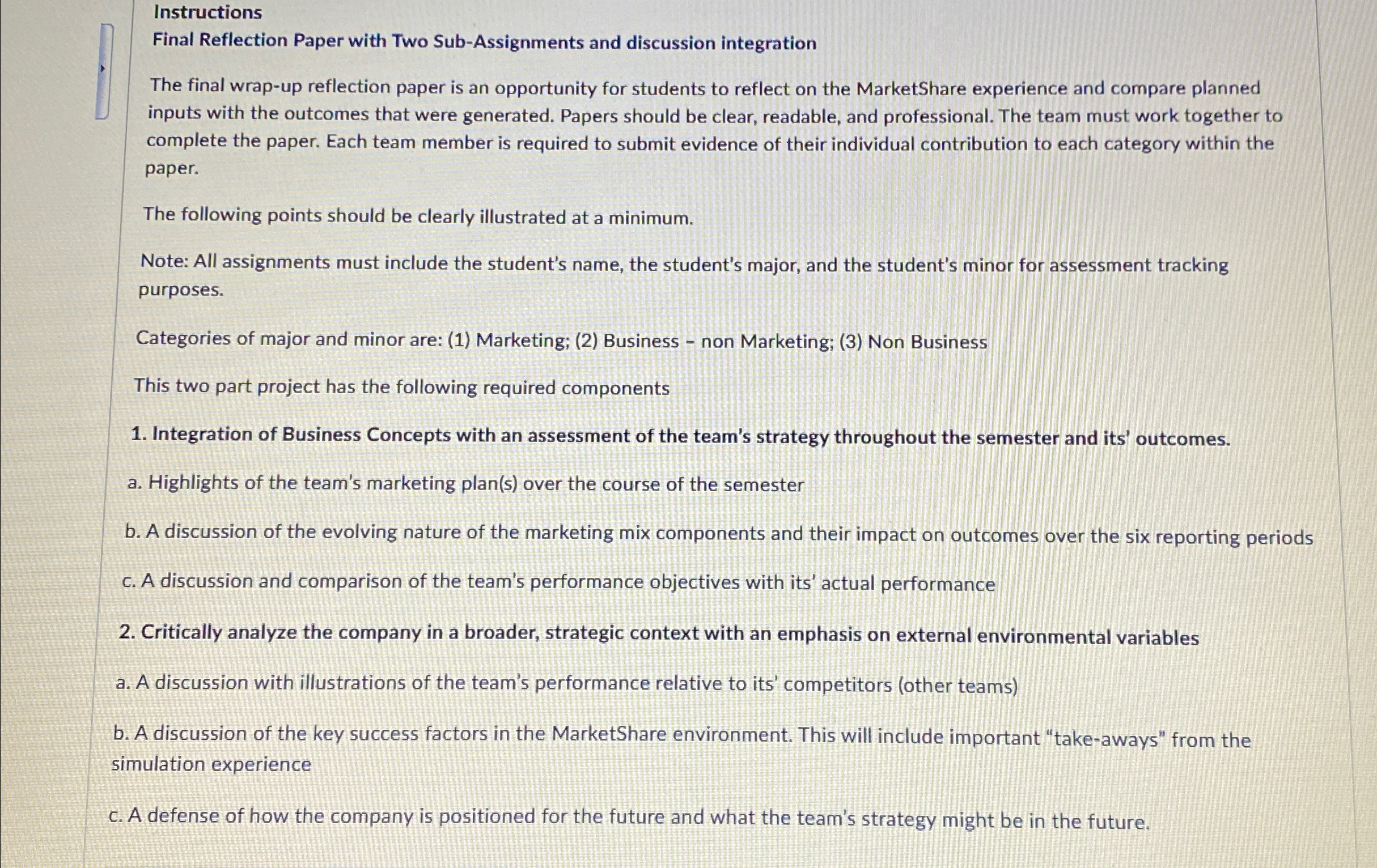  Instructions Final Reflection Paper with Two Sub-Assignments and discussion integration The