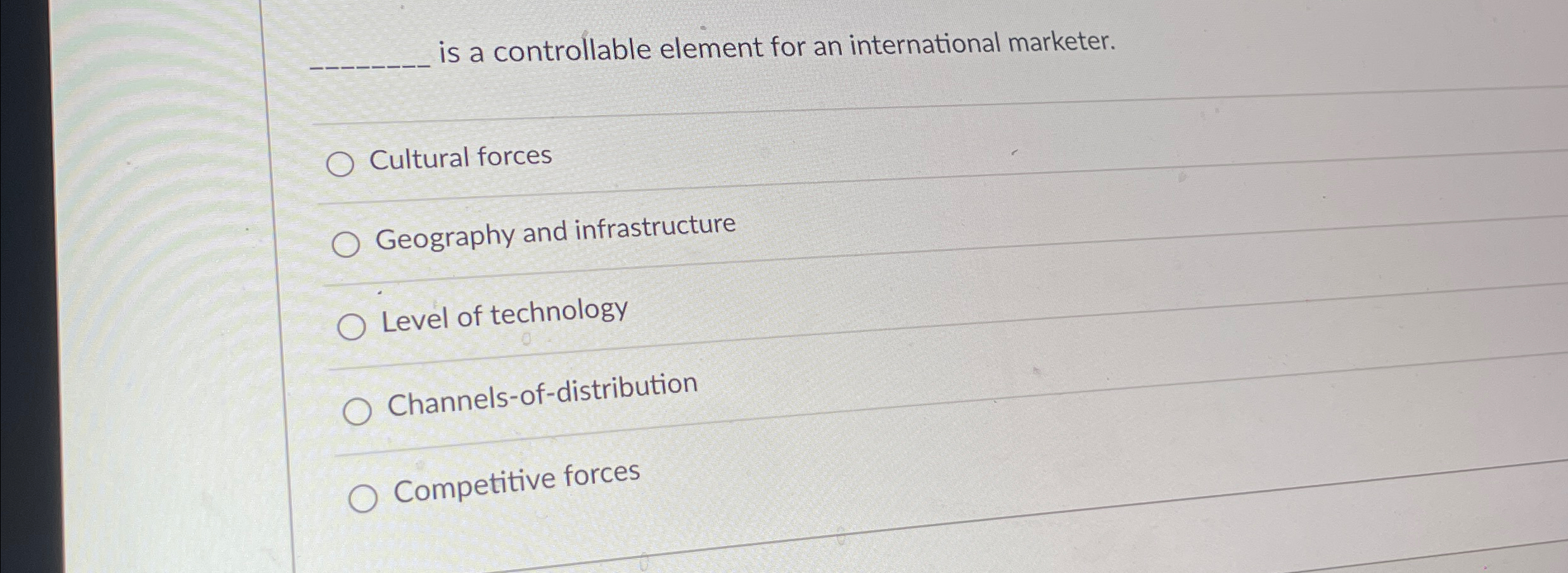  q, is a controllable element for an international marketer. Cultural forces
