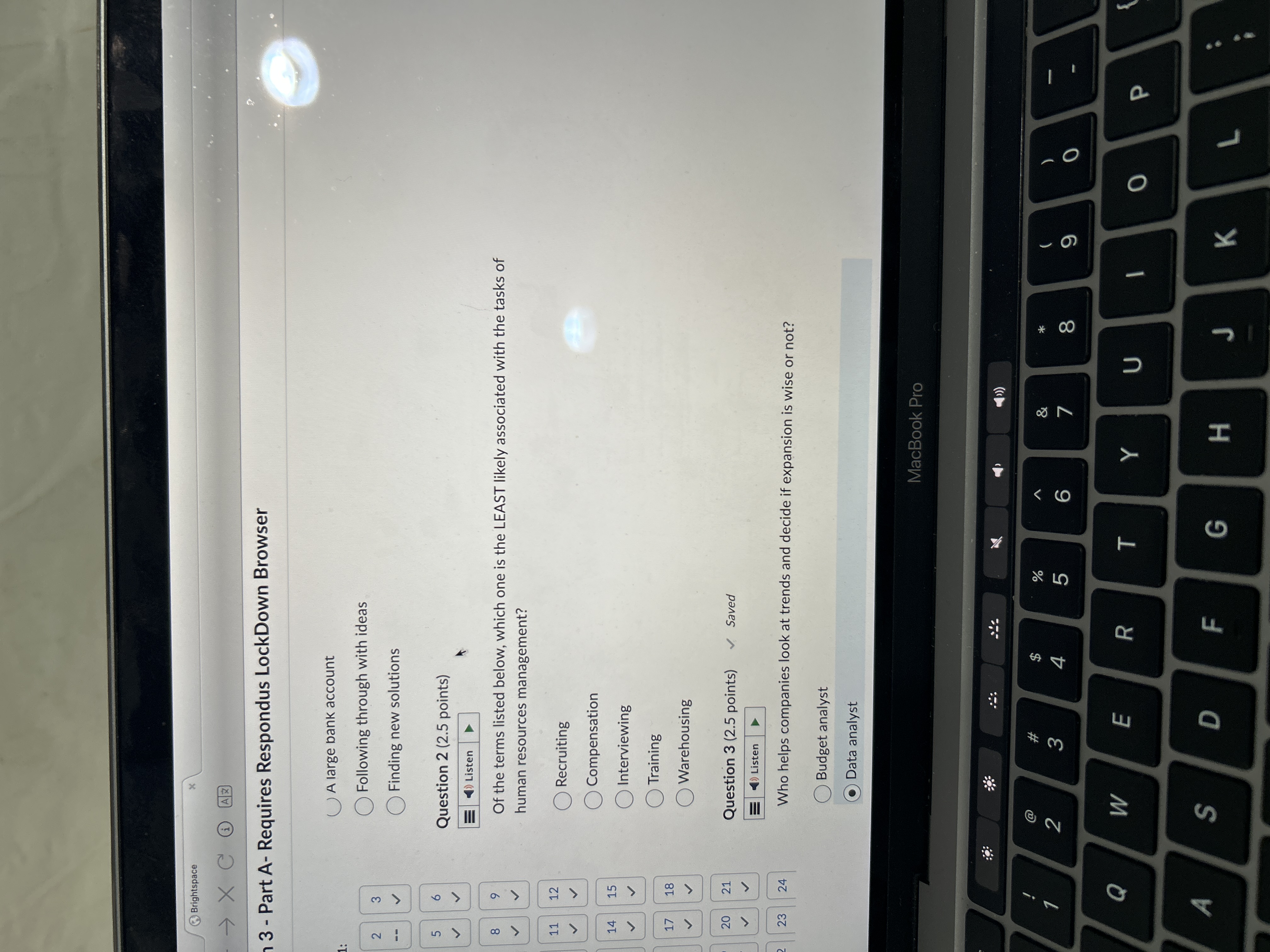  3- Part A- Requires Respondus LockDown Browser A large bank account