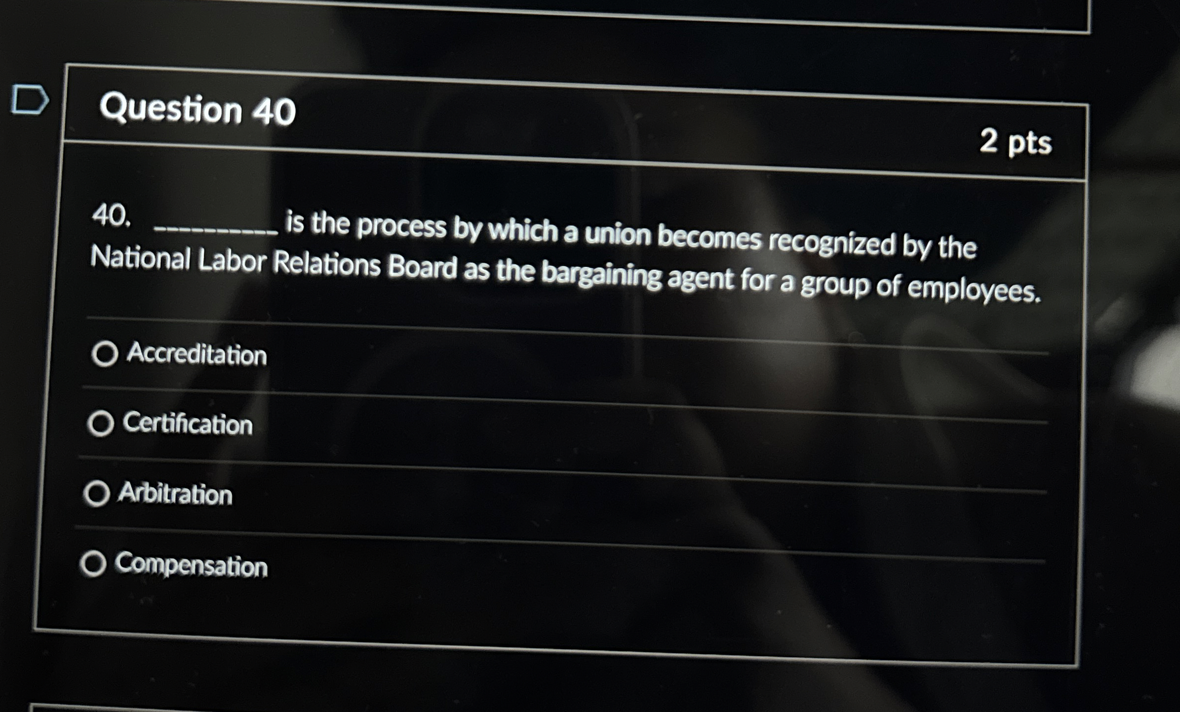  Question 40 2 pts 40.q, is the process by which a