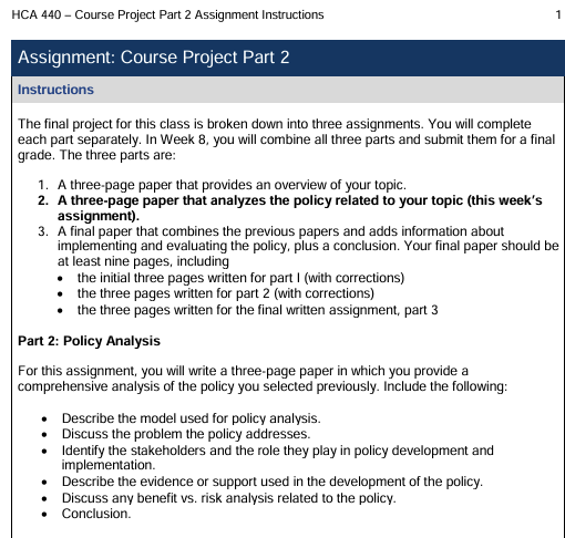  Assignment: Course Project Part 2 Instructions The final project for this